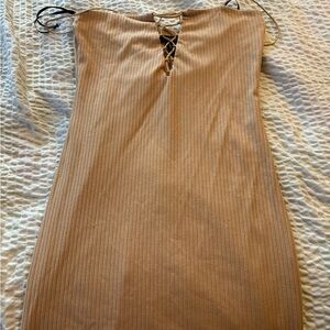Forever 21 Tan Strapless Lace-Up Dress